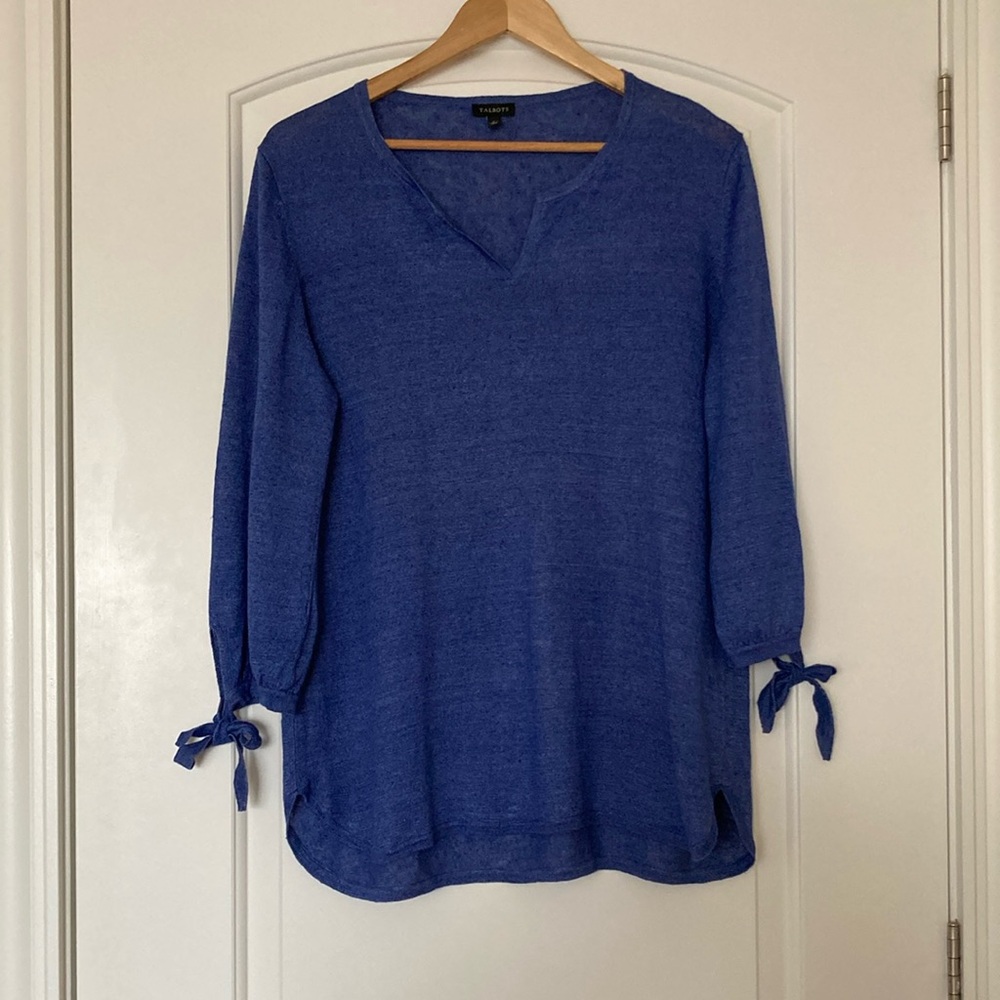Talbots Women's Tie Sleeve Pullover Tunic Sweater 100% Linen Size L EUC